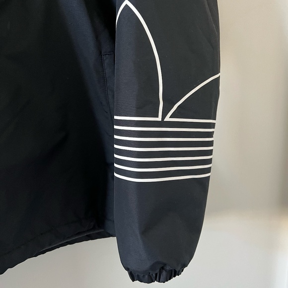 Adidas Fleece Lined Arm Trefoil Print Overhead Jacket In Black Size M - Picture 8 of 15
